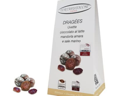 Dragées Uvetta Cioccolato al latte mandorla amara e sale marino Pistocchi