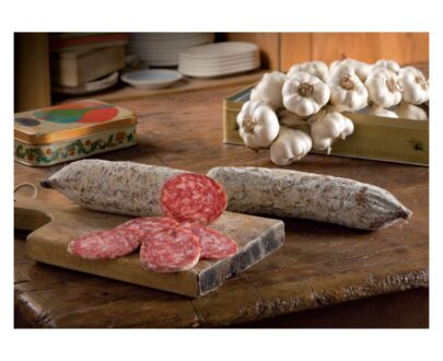 Salame-con-Aglio Nero-e-Vino Vespaiolo-salumificio-castelli